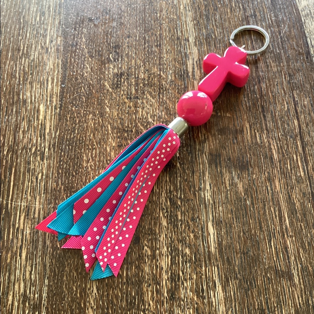 Pink/Blue Cross Key Chain